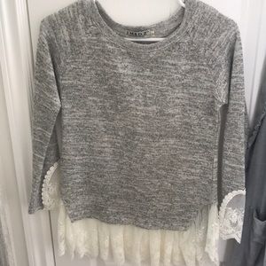 Grey sweater with cute lace detail!